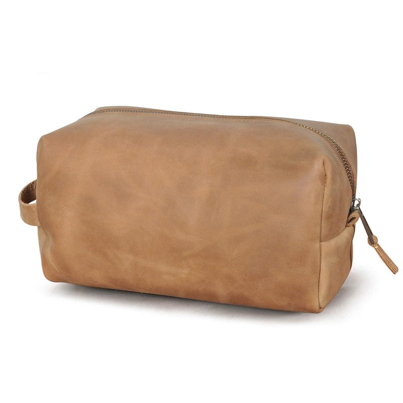 Artizanni Premium Leather Unisex Toiletry Travel Pouch, Cosmetic Bag Organizer Stylish Waterproof Lining Vintage Unisex Kit, Water Resistant-Cosmetic Case DOPP Kit SD 064 (Cognac)