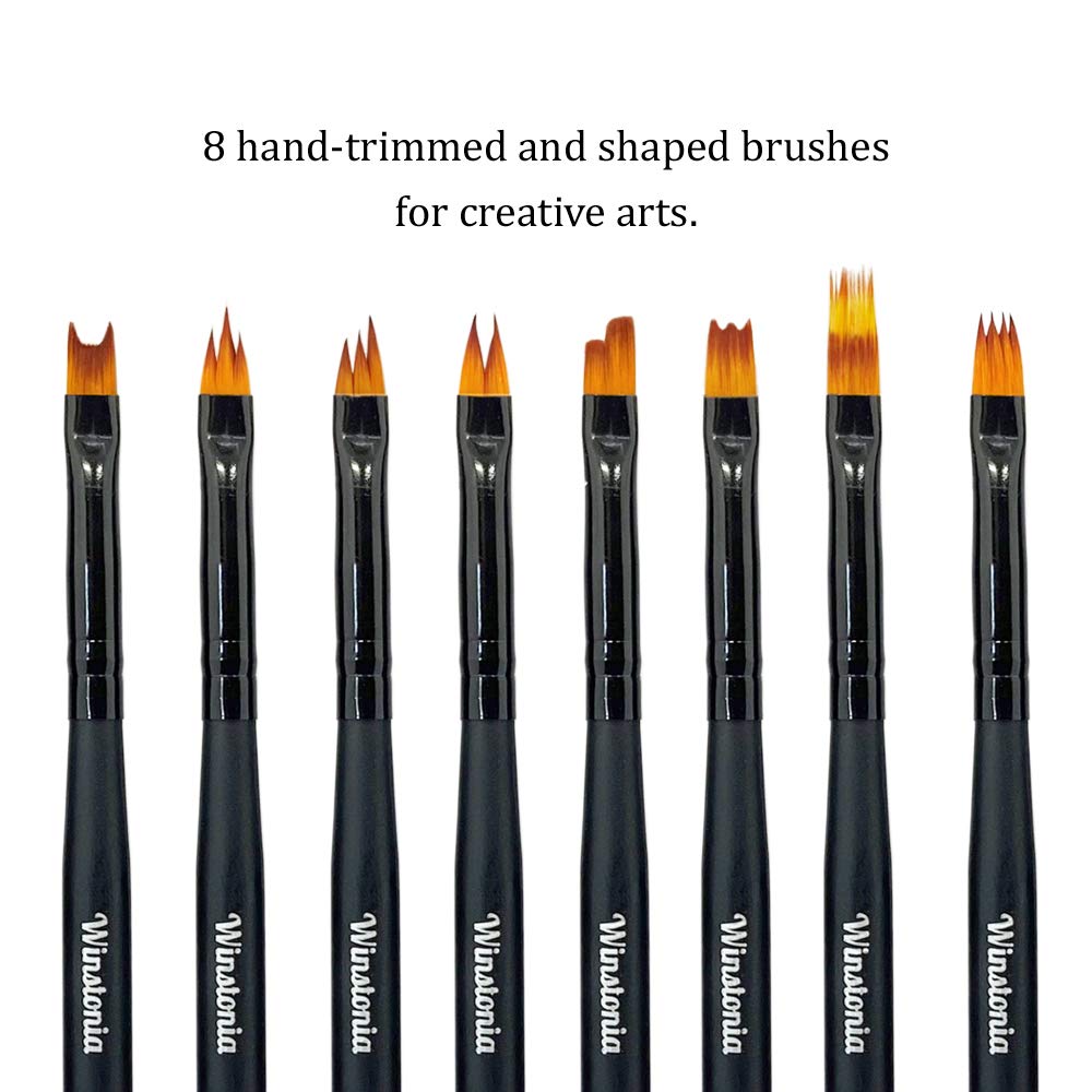 Winstonia 8 Pcs Nail Brush Set for Flowers, Gradient, Ombre Art Pattern Manicure Designs - Professional Gel, Acrylic and Polish Nail Art Brushes Kit – BLACK PEARL