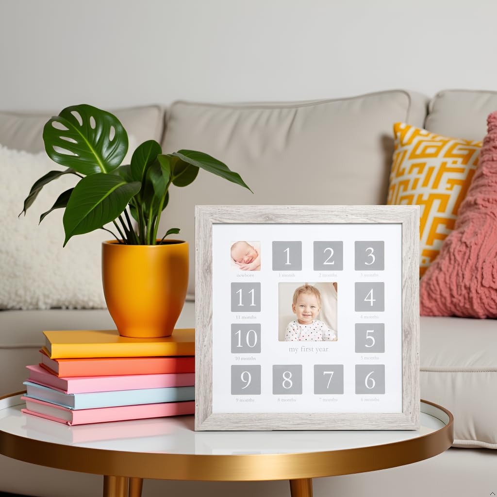 Kate & Milo My First Year Frame, Newborn To First Birthday Photo Frame, Baby Keepsake Nursery Frame, Rustic Wood