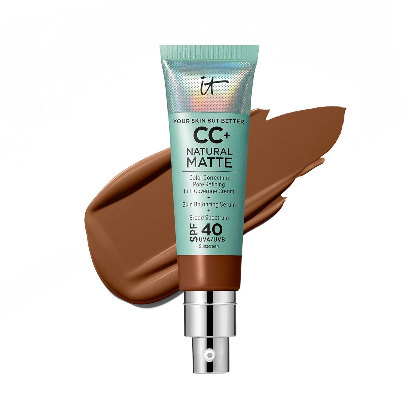 IT Cosmetics CC+ Cream - Natural Matte Full Coverage Foundation with SPF 40 | 16H Shine Control, Pore Refining, 24H Hydration - 1.08 fl oz