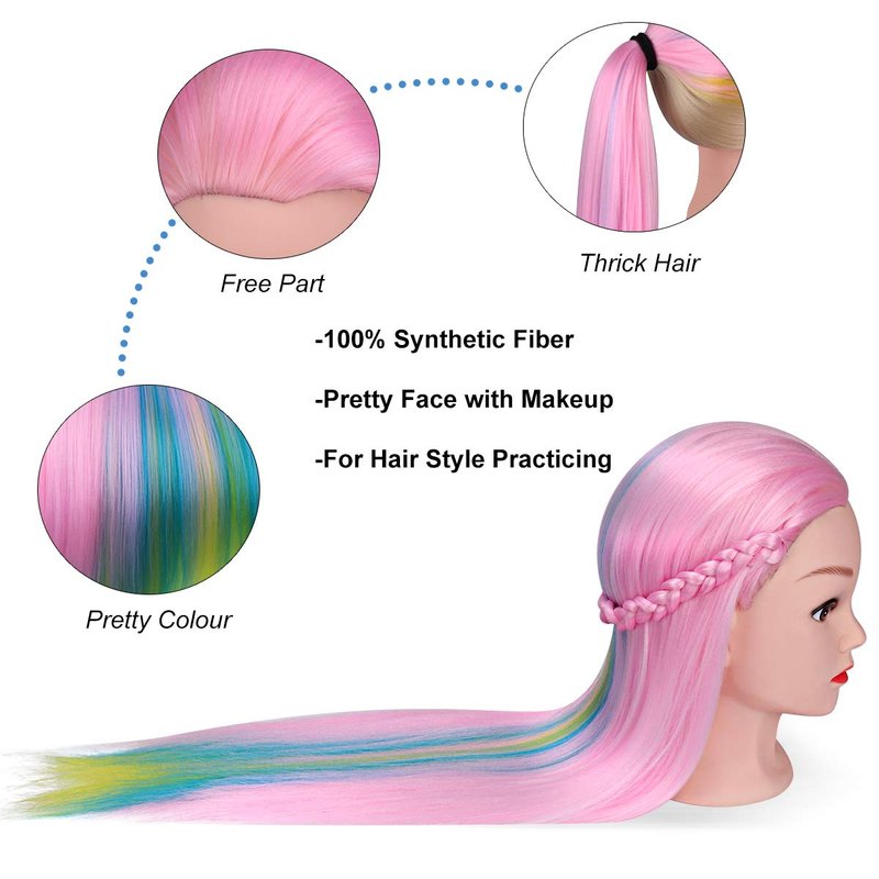 MYSWEETY 29 Inch Colorful Hair Mannequin Head - Cosmetology Training Doll with Clamp & Practice Tools | Pink