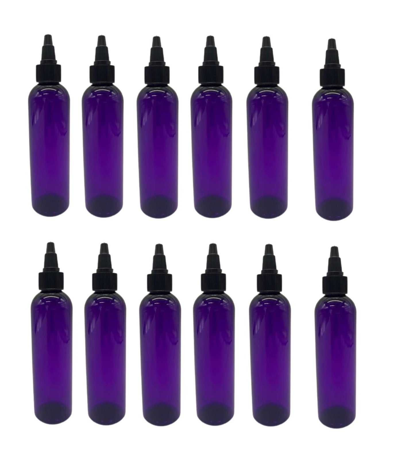 Natural Farms 12 Pack – 4oz -Purple Cosmo Plastic Bottles – Black Twist Open/Close Top - for Essential Oils, Perfumes, Cleaning Products