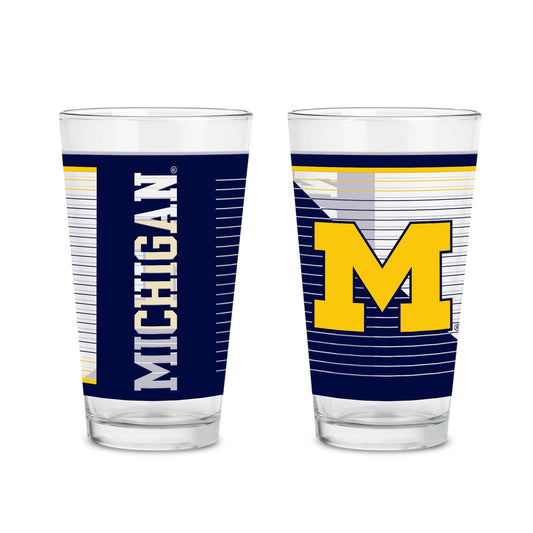Rico Industries NCAA Michigan Wolverines 16 oz Pint Glasses with Digitally Printed Logo, Practical Set of 2 Classic Drinking Glasses, for Fans, Dishwasher Safe