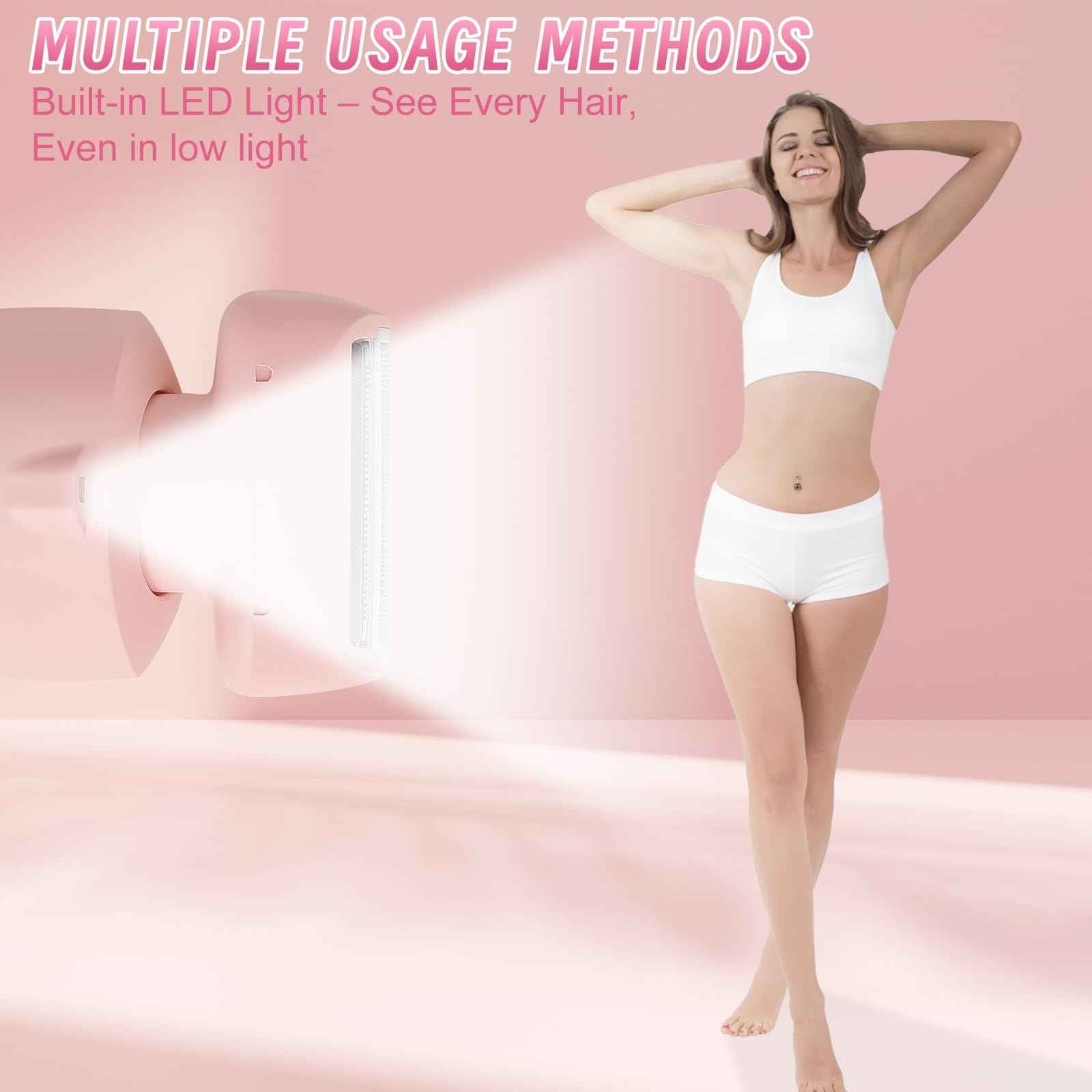 Luxsego 2 in 1 Electric Bikini Trimmer for Women, IPX7 Waterproof Wet & Dry Use Electric Razors for Women Pubic Hair, Painless Bikini Shaver with LED Light & Display, Dual USB Charge Dock, Pink