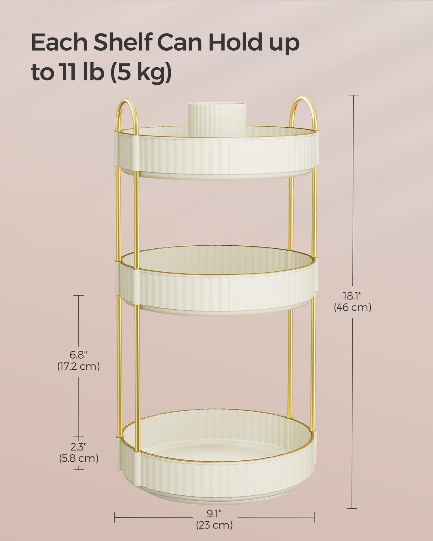 SONGMICS Makeup Organizer, 3-Tier Round Rotating Skincare Organizer Countertop, Customizable, Toiletries Vanity Organizer, Lazy Susan, Gift, Cloud White UJKA011W01