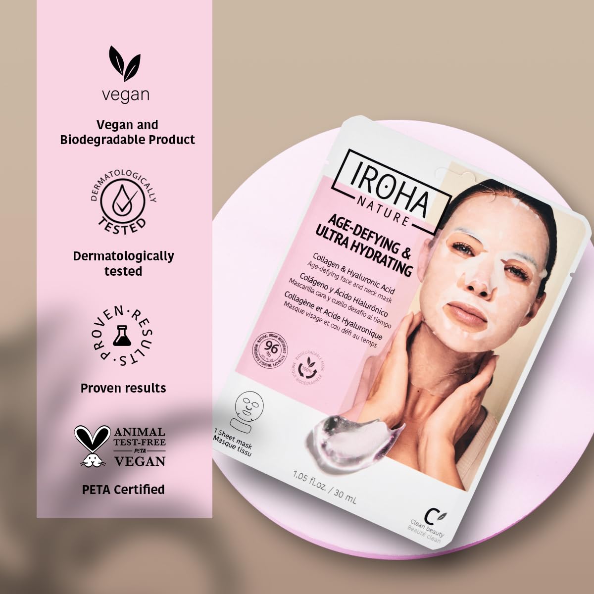 IROHA NATURE Anti-Aging Face & Neck Tissue Mask with Collagen (Pack of 15) | Firms and Prevents Wrinkles and Fine Lines | Visible Results in 15 Minutes | 96% Natural Ingredients | Mature Skin