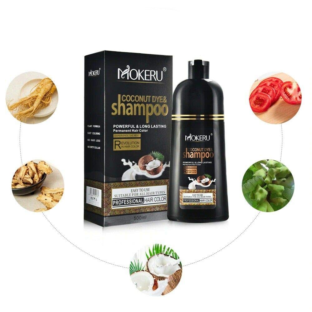 Natural Coconut Oil Hair Dye - Permanent Hair Color Shampoo for Long-Lasting Black | Nourishing Formula