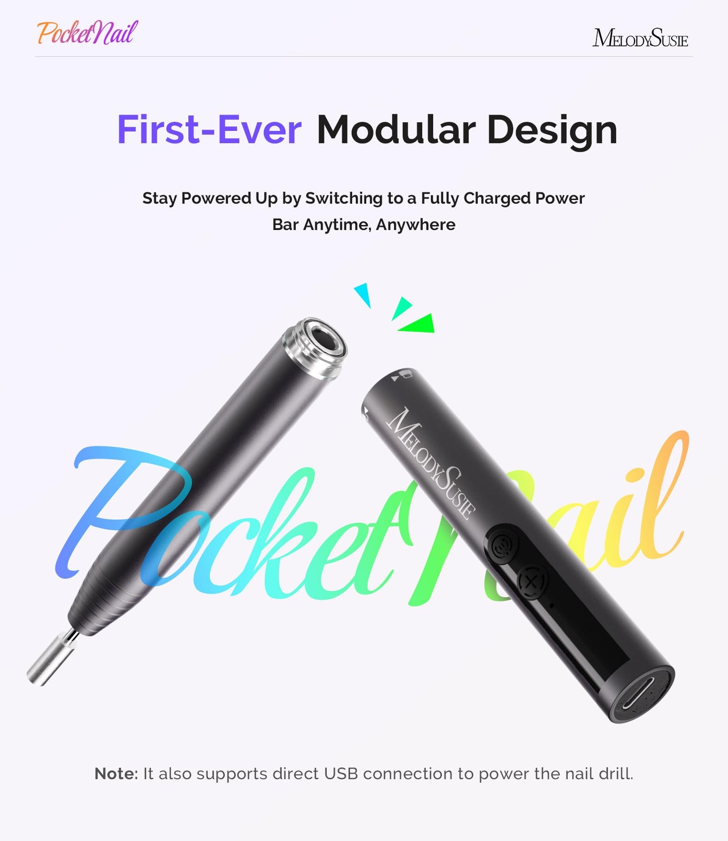 MelodySusie PocketNail Pen-Shaped Cordless Modular Nail Drill, PC100GR 20000RPM Slim Portable Rechargeable Electric File for Manicure Pedicure Nail Care, Shaping & Gel Removal at Home for Beginners