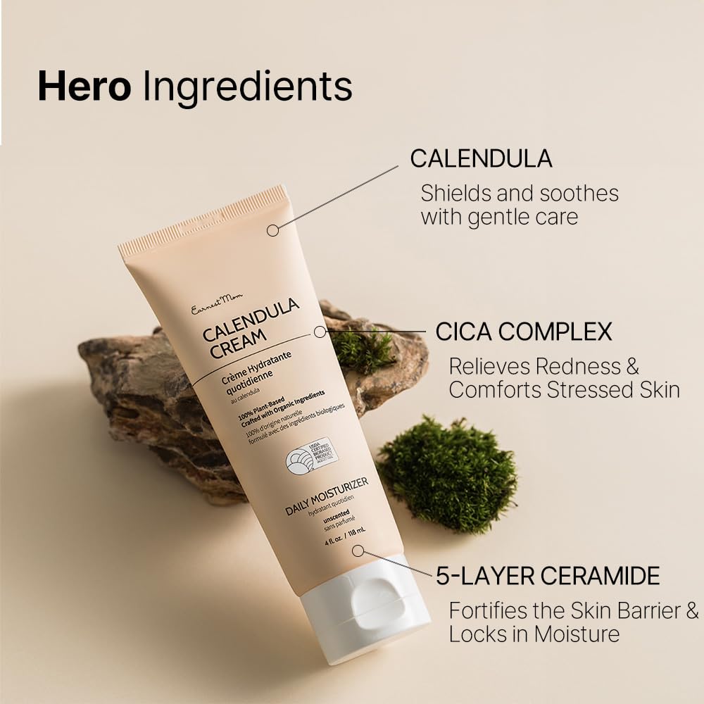 Calendula Cream Face Moisturizer for Sensitive Dry Skin - Cica & Ceramide Hydration | 100% Plant-Based Formula