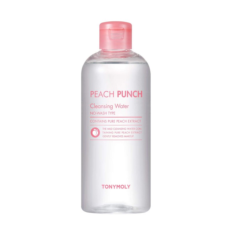 TONYMOLY Peach Punch Cleansing Water – Gentle Korean Makeup Remover & Facial Cleanser, Hydrating & Soothing Toner for Sensitive Skin, 12 oz