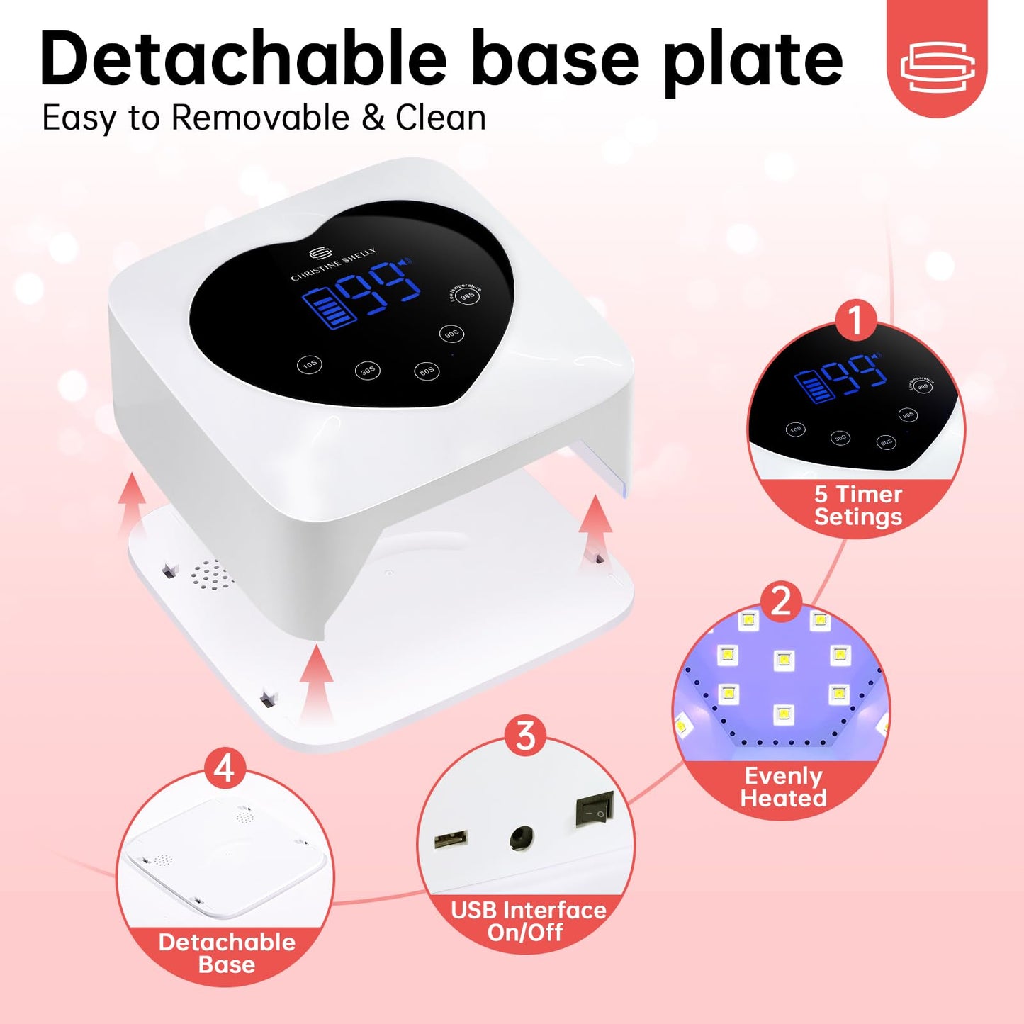 CHRISTINE SHELLY UV Light for Gel Nails, 72W Rechargeable Wireless Nail Lamp Gel Polish Light with 5 Timer Setting Professional Quick Dry Curing Lamp with Display Auto Sensor for Salon & Home, White
