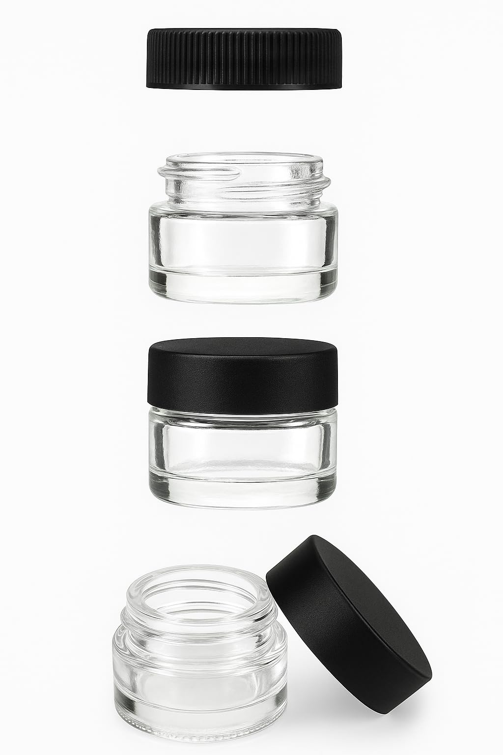 100 Pack 5ml Jar Screw Lid Black - Small Glass Cosmetic Packaging Container for Cream, Wax, and Balms