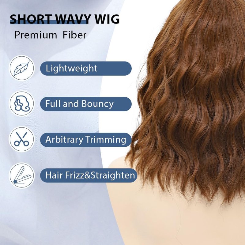 LOSMOEER Green Wig with Bangs Short Wavy Wigs for Women Shoulder Length Curly Bob Wigs Heat Resistant Synthetic Wigs for Halloween Cosplay Daily Party Use