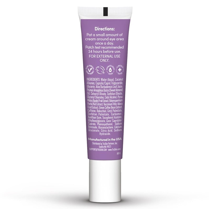 TruSkin Longevity Eye Cream - Caffeine & Bakuchiol for Dark Circles | 0.5 fl oz