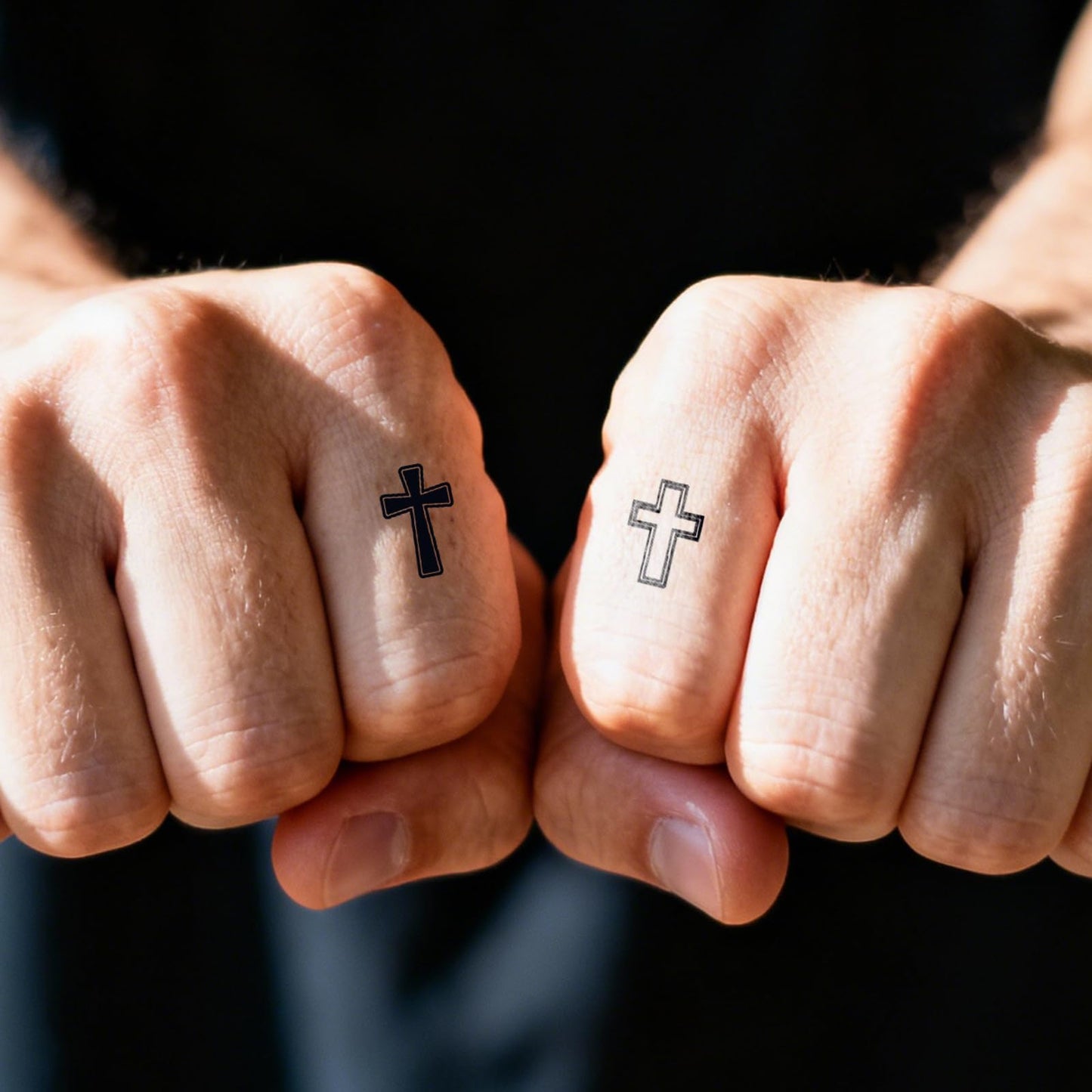 UBICA Semi Permanent Tattoo, 2 Sheets 96 Tiny Cross Temporary Tattoo for Finger Hand, Minimalist Black Christian Religious Fake Tattoos Stickers for Men Women Adult, Lasts 7-15 Days Waterproof
