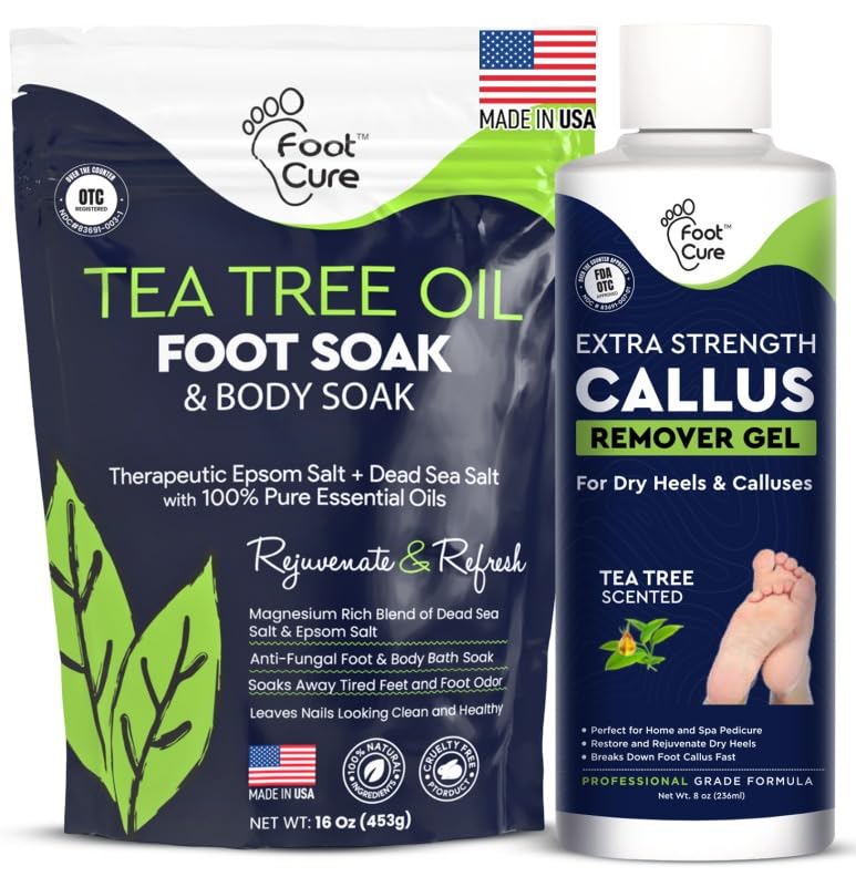 Tea Tree Foot Soak & Callus Remover Gel Kit - Extra Strength Treatment for Cracked Heels & Dry Feet | Epsom Salts Included