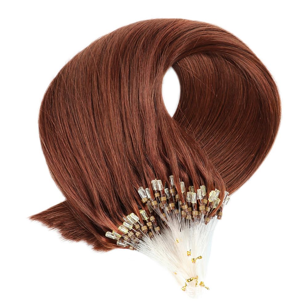 Saisifen Micro Loop Hair Extensions #33 Copper Brown Human Hair Bulk (50 Strands,1g/Strands) Micro Link Human Hair Extension for Women 16 Inches (40cm)