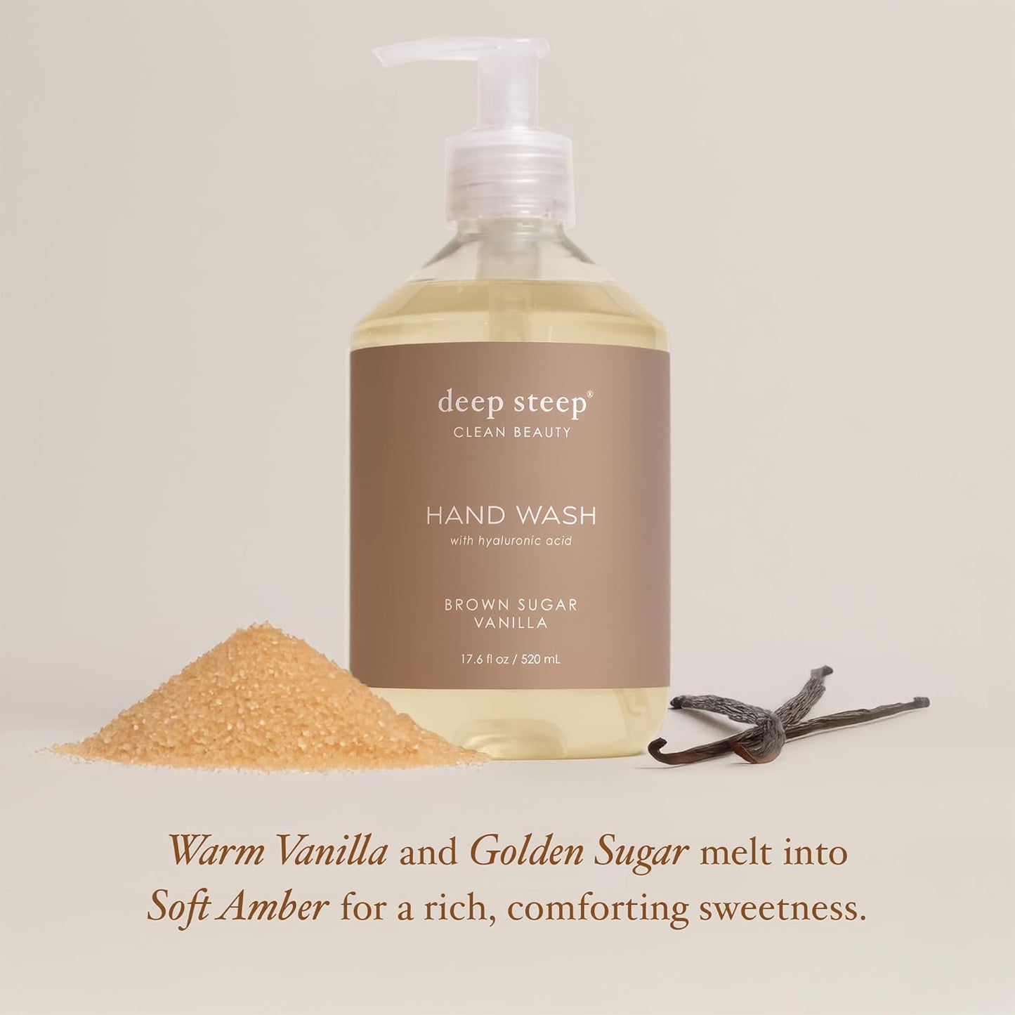 Deep Steep Liquid Hand Wash - Brown Sugar Vanilla Moisturizing Cleanser with Olive Oil & Aloe Vera | 17.6 oz