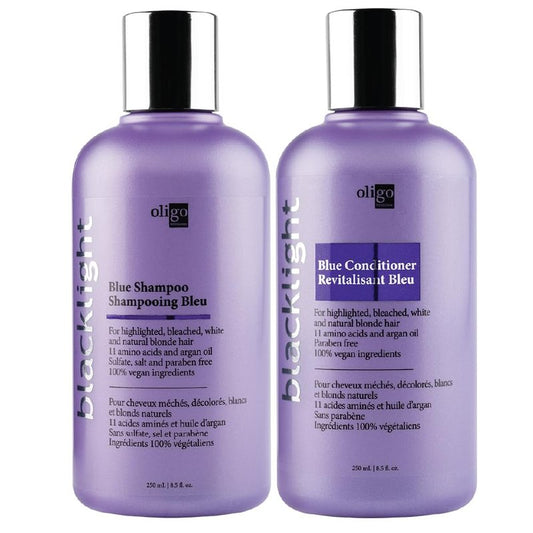Oligo Professionnel - Blacklight Blue Shampoo & Conditioner for blondes - Sulfate-Free - Vegan - Eliminate brassy tones - Refresh Faded Highlights - Argan oil - Hydrating Formula - 8.5oz DUO BUNDLE