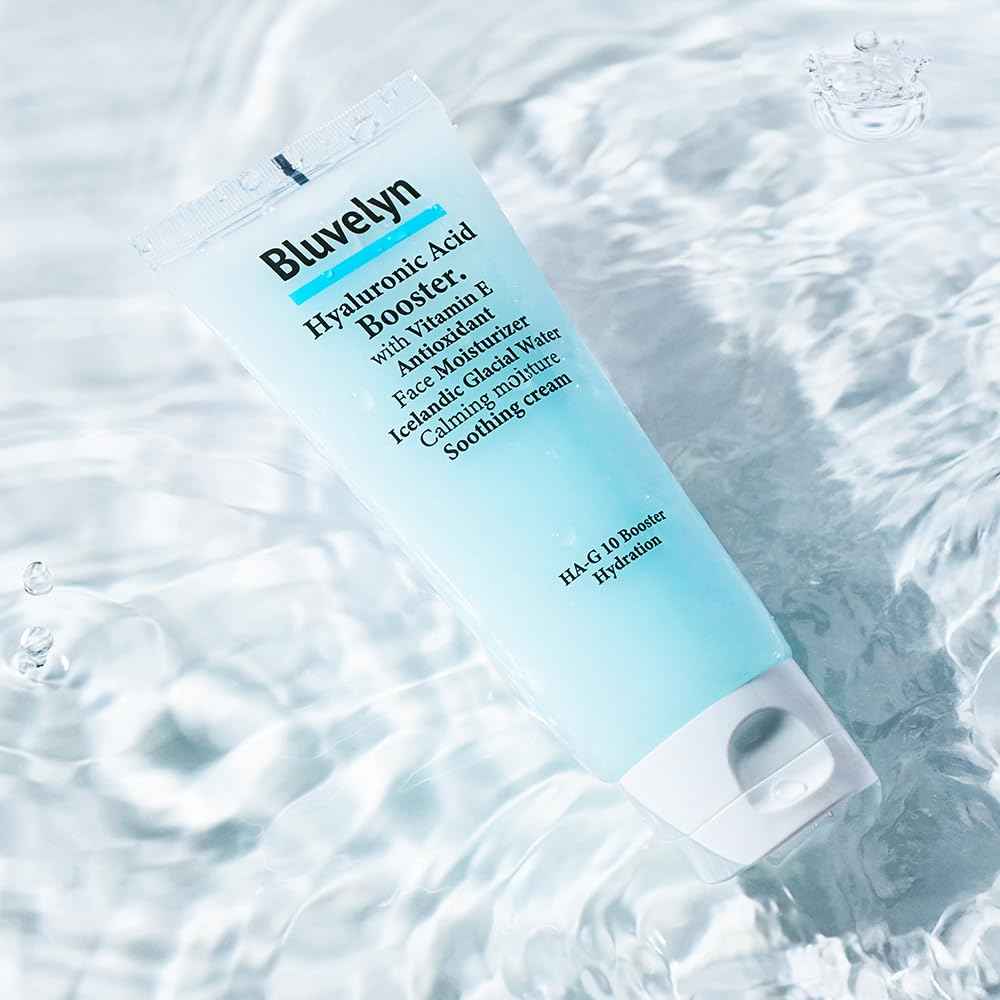 BLUVELYN 10X Hyaluronic Acid Soothing Cream – 100,000ppm High-Strength Hydration, 70% Iceland Glacier Water, Vitamin E, Lightweight Moisturizer for All Skin Types, 3.4 fl. oz / 100ml