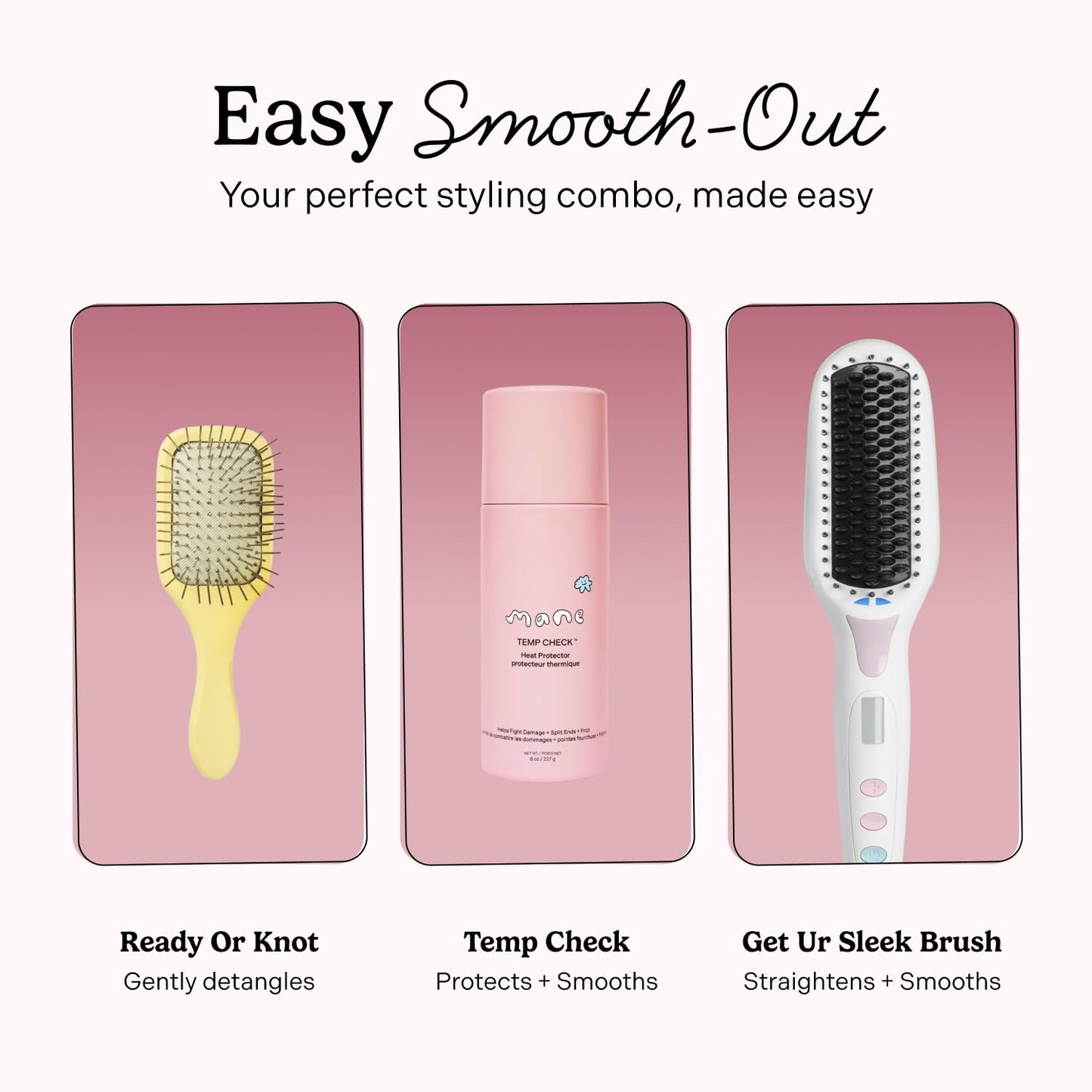 Mane Ready or Knot Mini Detangling Hair Brush - Anti-Static Hair Brush with Durable Metal Bristles for a Gentle Scalp Massage - Smooths Hair for a Frizz-Free Finish