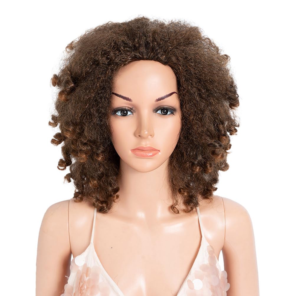 3-in-1 Magic Drawstring Half Wig - 14" Short Afro-Textured Synthetic Hair | Dark Brown, No Glue, No Sew, Ponytail & Bun Styler