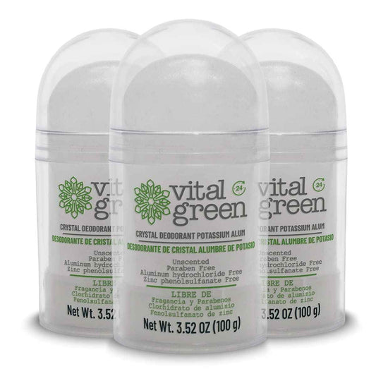 Vital Green Crystal Potassium Alum Deodorant – Unscented Mineral Deodorant For Men, Women And Athletes -3.53oz / 100 g (3 Units)