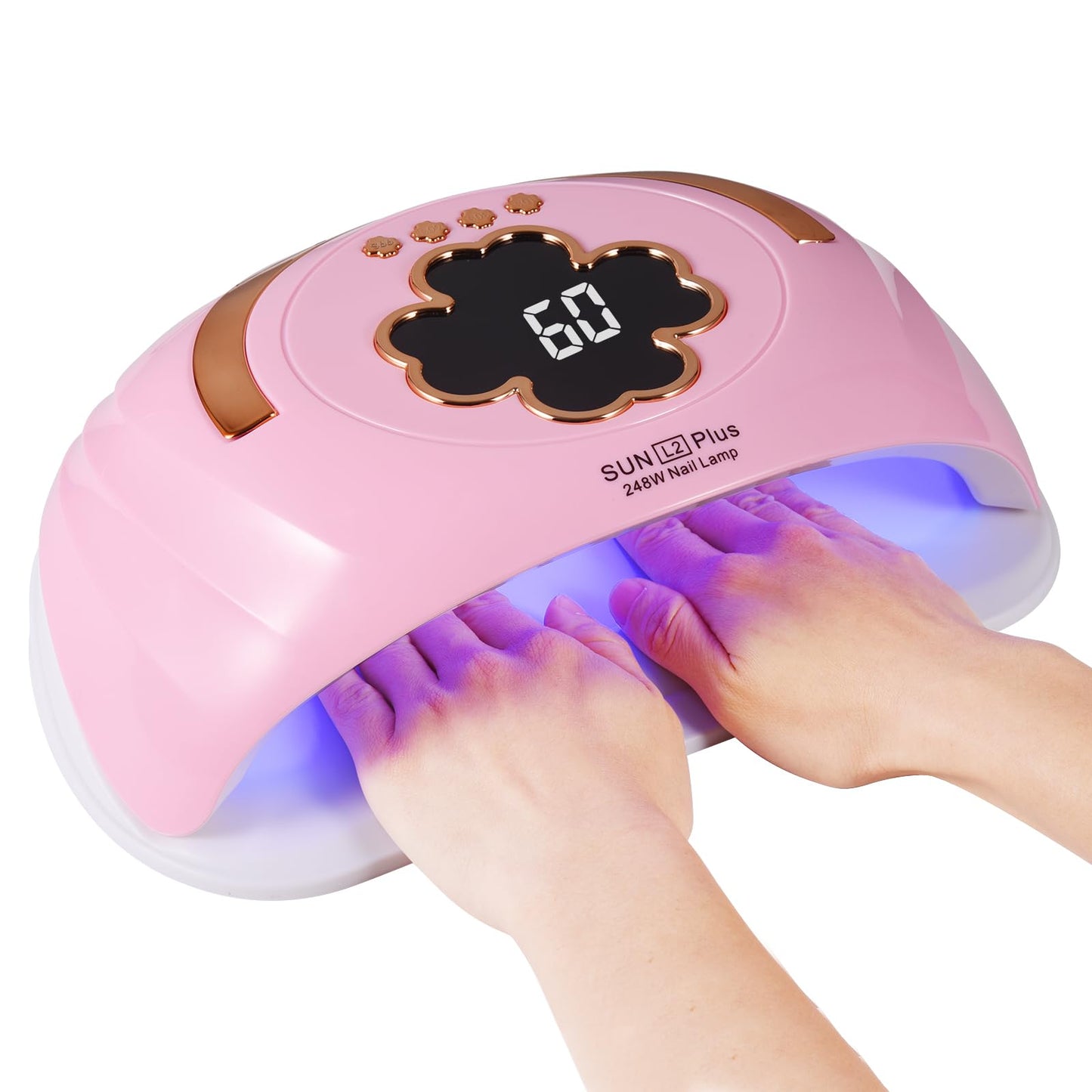 Riuotazi UV LED Nail Lamp for Two Hand, 248W Nail Dryer for Gel Polish, Large Space UV Light for Nails,45 Pcs Lamp Beads and Professional Manicure Phototherapy Lamp with Automatic Sensor(Pink)