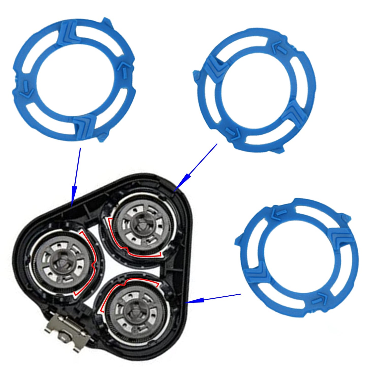 SH50 Replacement Heads with Blade Retaining Rings for Philips Norelco 5000 Series 6-pc Pack