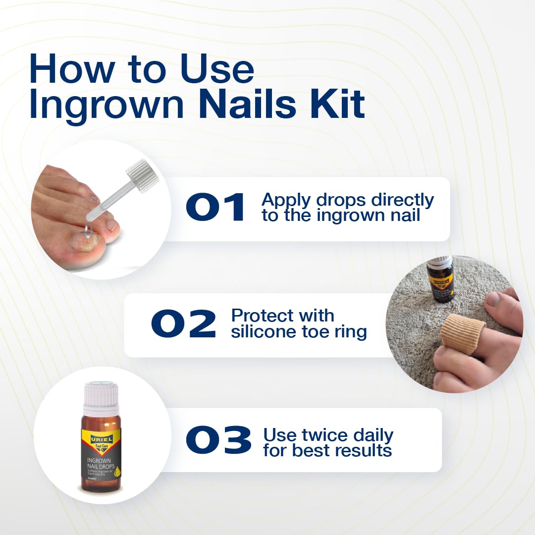 URIEL UPGRADED Ingrown Toenail Treatment with Silicone Caps, Ingrown Toenail Removal Kit, Ingrown Nail Kit Relief with Ingrown toenail drops 11 ml