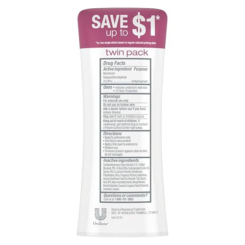 Dove Advanced Care Antiperspirant Caring Coconut, 2 Count Deodorant Stick for Women, for 48 Hour Protection And Soft And Comfortable Underarms, 2.6 oz