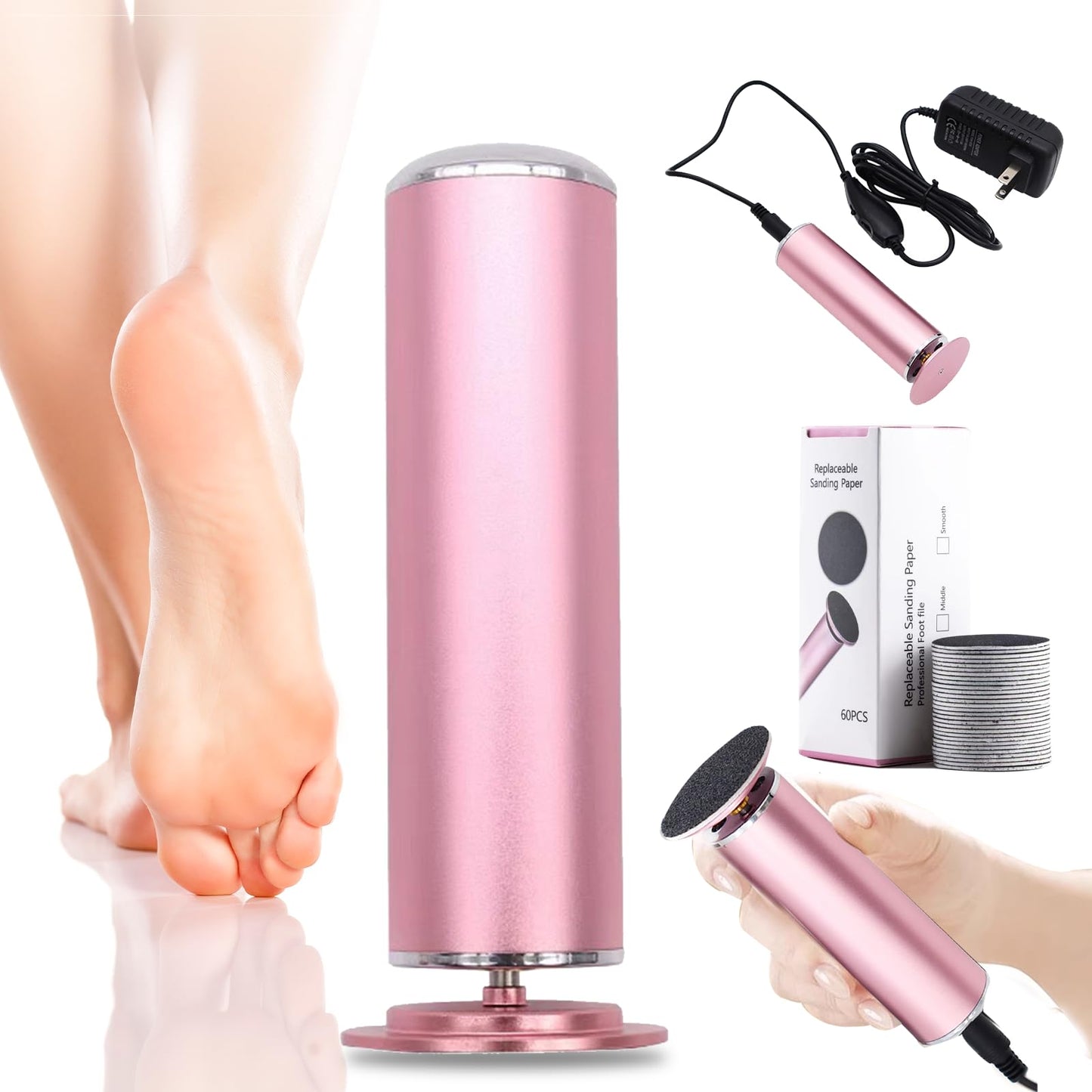 Electric Foot File 2026 Upgrades Foot Callus Remover,Electric Callus Remover for Feet with 60 Pcs Sandpaper Discs, Foot File with Speed Controller,for Dead Dry Crack Skin Calluses