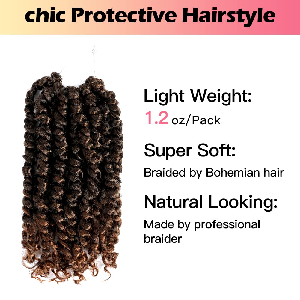 Niseyo 6 Inch Passion Twist Hair Pre-twisted 8 Packs Pre-looped Crochet Passion Twist Crochet Hair Short Braids (T30, Ombre Medium Dark Brown)