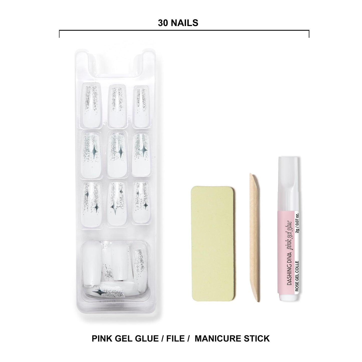 Dashing Diva Nailbliss Gel Manicure Set - Took Her To Tiffany's - Salon Quality, Easy to Apply and Chip Resistant - Contains 30 Long Length, Square Shaped, Glue On Gel Nails
