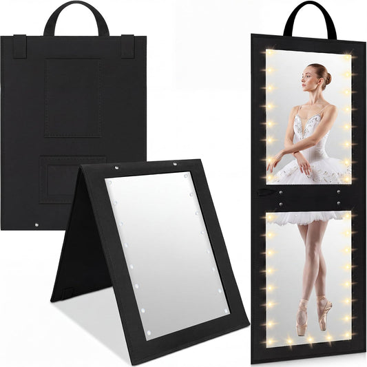 Maysing 1 Pack Foldable Portable Full Length Mirror for Dancer Camping Travel LED Hanging Mirror with Lights for Dancers Competition Travel Full Body Backstage(Black)