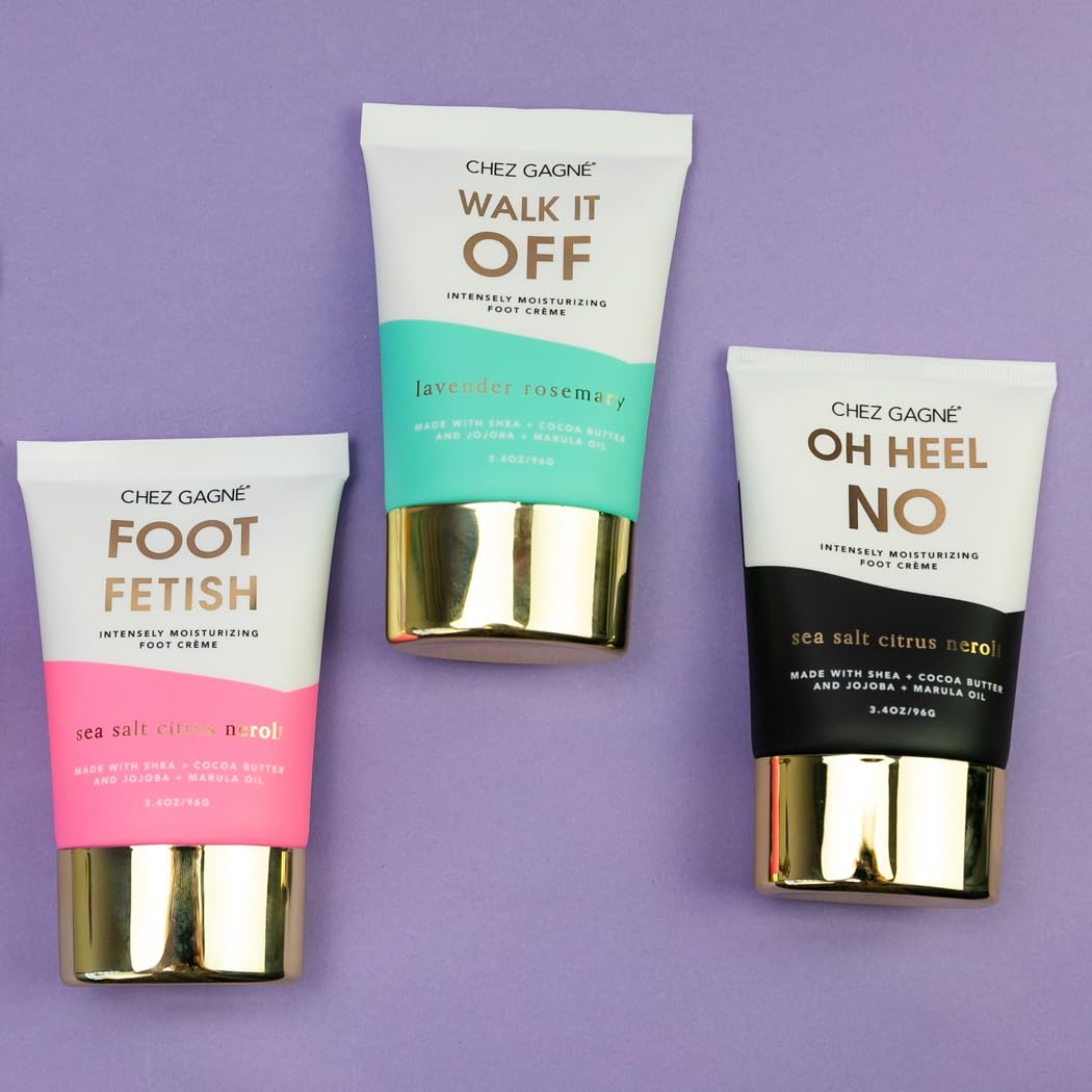 Chez Gagné Vegan Foot Cream for Dry Cracked Heels - Oh Heel No - Sea Salt Citrus and Neroli 3.4oz Ultra Thick Moisturizing Foot Lotion - Shea Butter, Marula Oil - Made in California - Funny Spa Gift