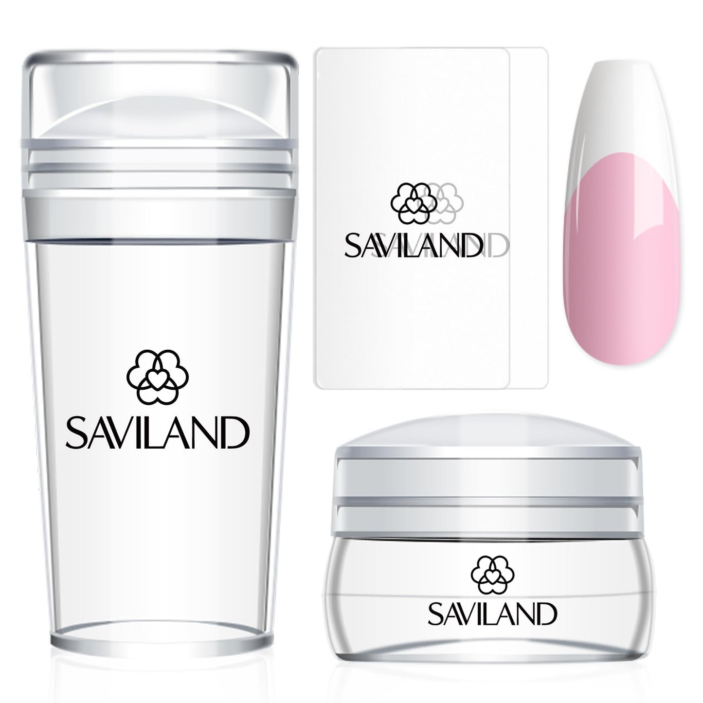 Saviland French Tip Nail Stamp: 4PCS Nail Art Stamper Kit Clear Silicone Nails Stamping Long & Short Jelly Stamper with Scrapers Nails Stamper Kit for French Manicure Home DIY Salon
