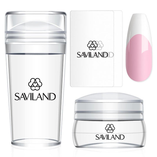 Saviland French Tip Nail Stamp: 4PCS Nail Art Stamper Kit Clear Silicone Nails Stamping Long & Short Jelly Stamper with Scrapers Nails Stamper Kit for French Manicure Home DIY Salon