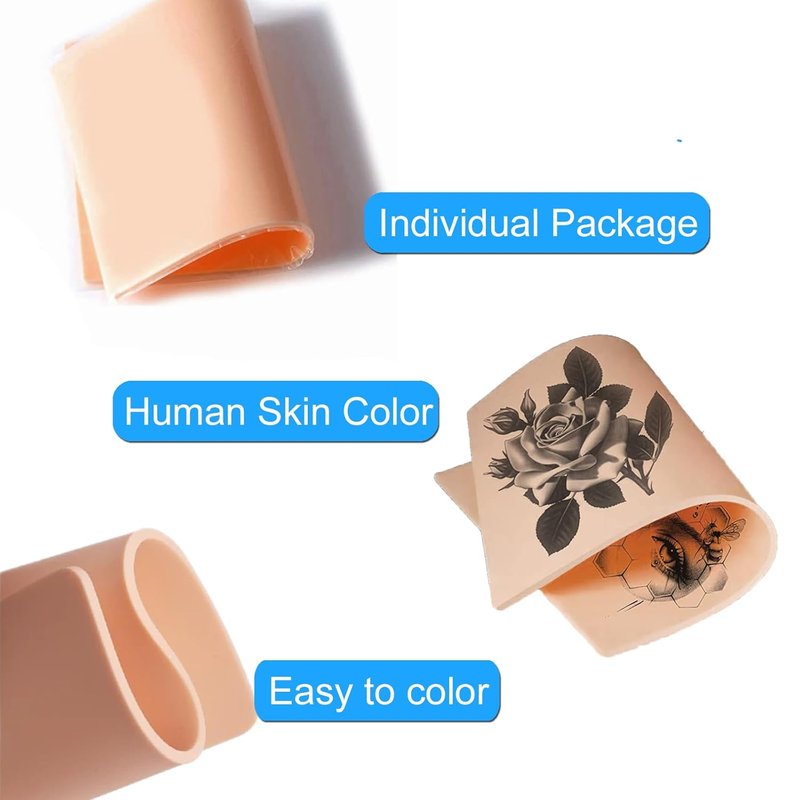 3mm Fake Skin Tattoo Practice Sheets - 20 Pcs Soft Silicone for Beginners & Artists | 7.4x5.6 Inch
