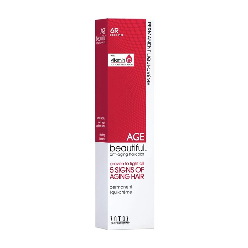 AGE beautiful Permanent Hair Dye 6R Light Red - Light Red / Bright Red Hair Color Cream with 100% Gray Coverage, Anti-Aging Biotin Formula for Thicker, Fuller Hair, Professional Salon Quality