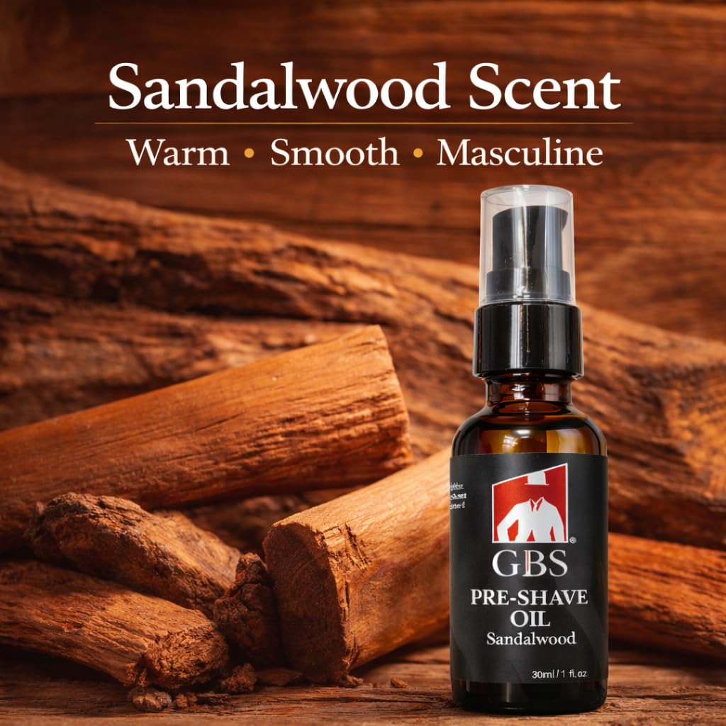 G.B.S Pre-Shave Oil for Sensitive Skin, Sandalwood, 1-Oz