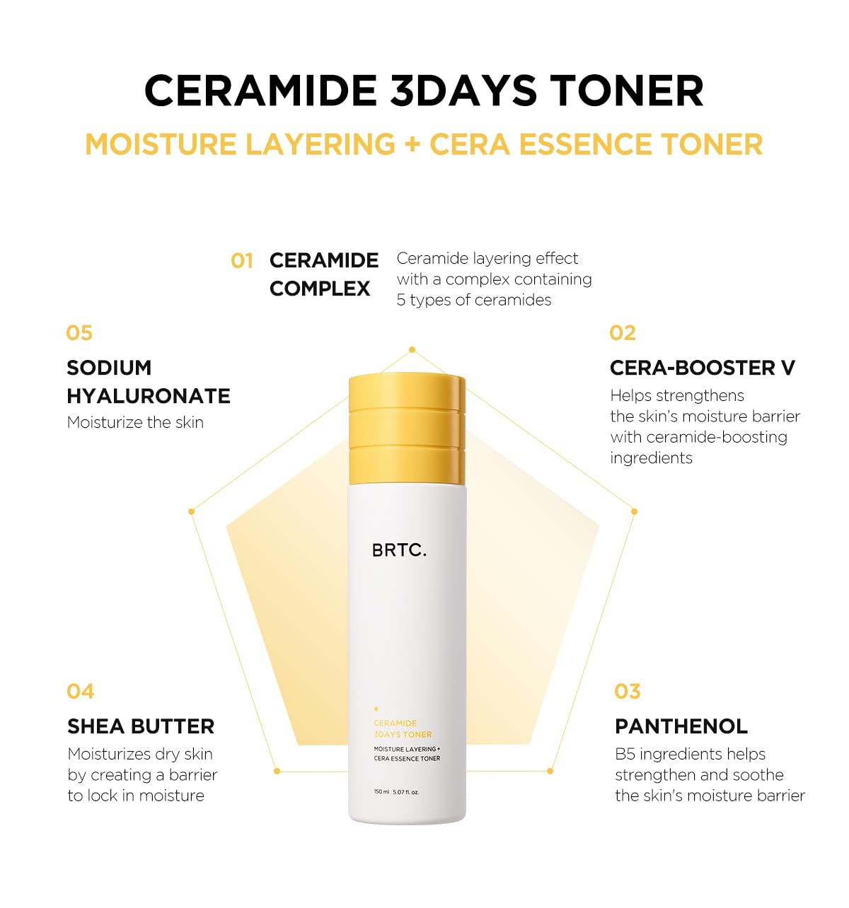 BRTC Ceramide 3days Toner | Moisture Solution | Essence Toner | Ceramide Layering | for Dry & Dull Skin, Korean Skincare (150ml, 5.70 fl.oz)