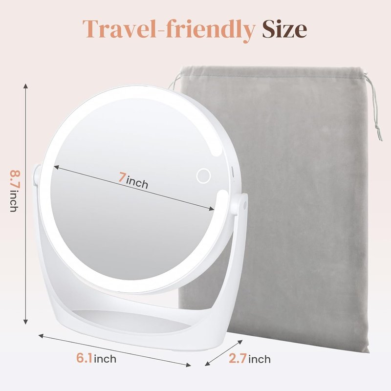 Vanity Magnifying Mirror - 10x Lighted Makeup Mirror with 3 Adjustable Brightness Settings | Rechargeable, Double-Sided, 360° Rotation