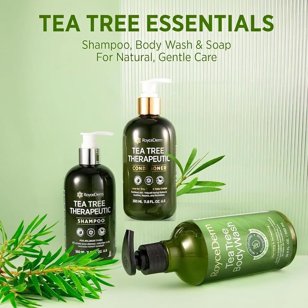 Roycederm Tea Tree Antifungal Shampoo: Folliculitis Shampoo for Dry Scalp, Dandruff, and Itchy Scalp - Medicated Clarifying shampoo with Tea Tree Oil, Paraben & Sulfate Free