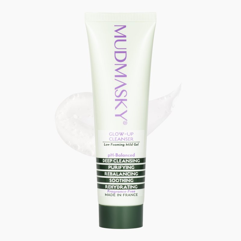 MUDMASKY Glow Up Cleanser 2.0 OZ - pH-balanced - plant-based cleanser, made in France, Gentle on skin, tough on impurities. Low-foaming gel cleanser without SLS and harsh chemicals. Sensitive skin.