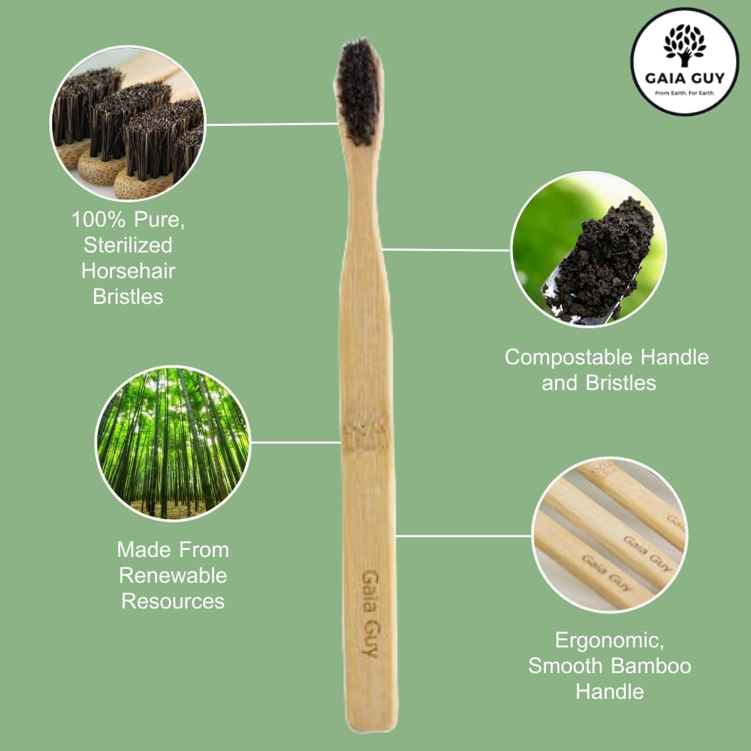 Gaia Guy Bamboo Toothbrush - Soft Natural Bristle, Biodegradable & Compostable | 6-Pack