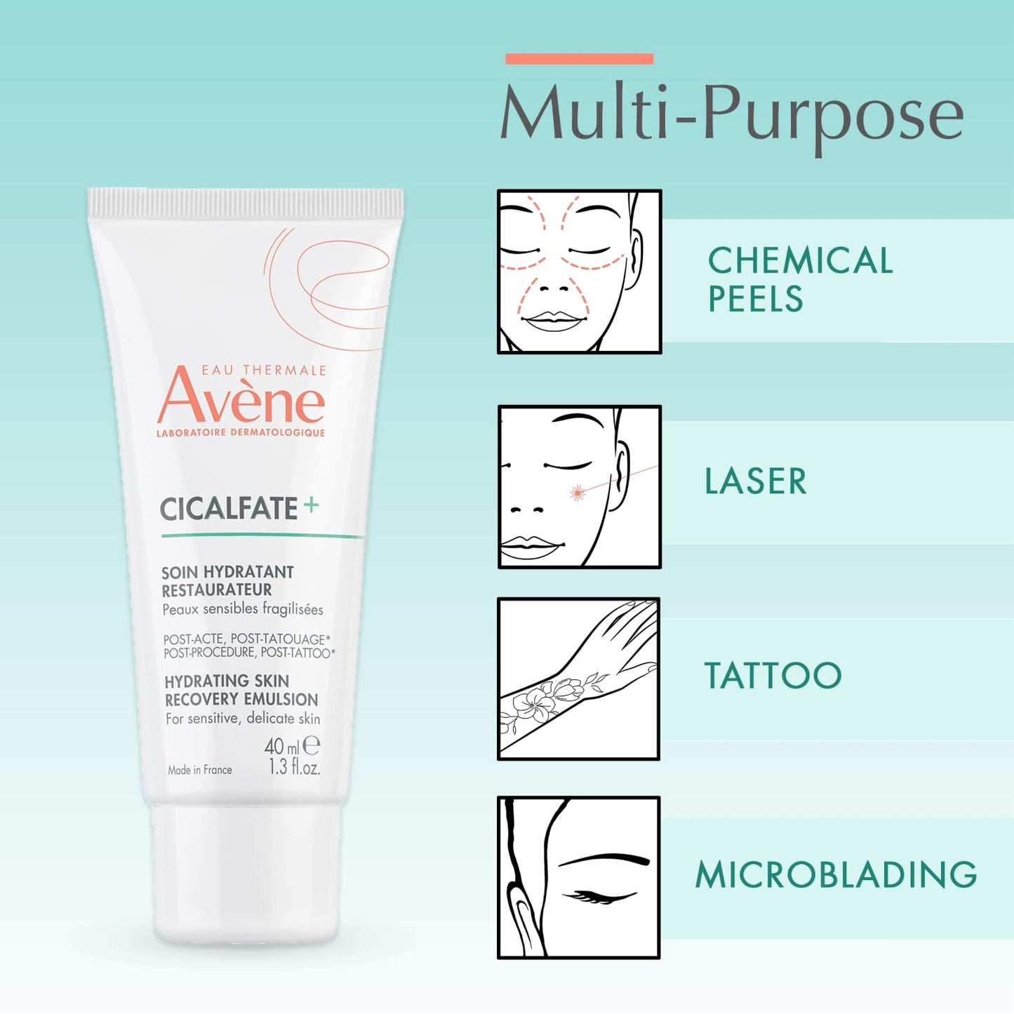 Avène Cicalfate+ Hydrating Skin Recovery Emulsion - 24HR Moisture for Post-Procedure & Tattoo Care | 1.3 Fl Oz