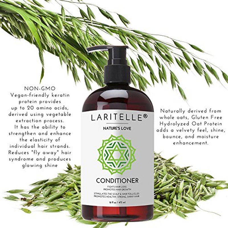 Laritelle Organic Shampoo 17 oz + Conditioner 16 oz | Prevents Hair Loss, Promotes Hair Growth | Organic Quinoa + Keratin + Rosemary, Ginger & Grapefruit | NO GMO, SLS, Gluten, Parabens, Phthalates