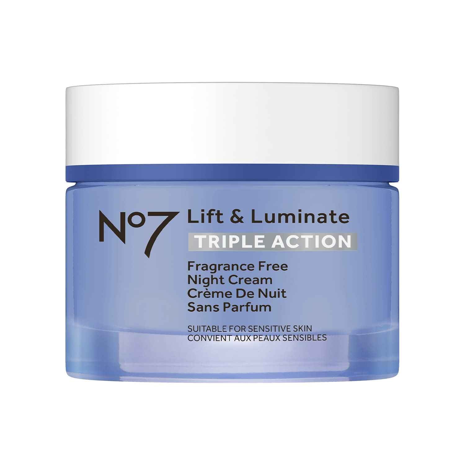 No7 Lift and Luminate Triple Action Fragrance-Free Night Cream – Anti-Wrinkle Collagen Peptide Brightening Moisturizer with Hyaluronic Acid, Hibiscus, and Vitamin C (50ml)