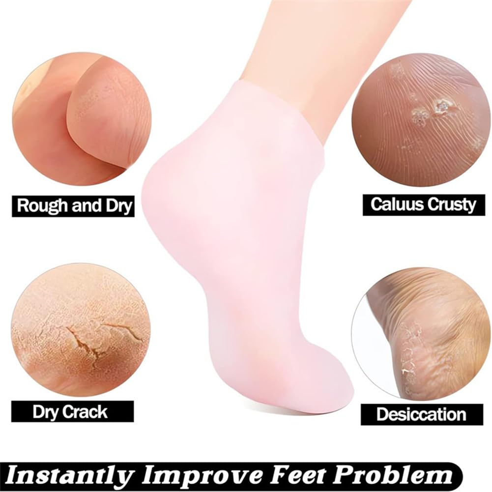 BASICGOLDYAO 4 Pairs Silicone Moisturizing Socks Women Foot Care Silicone Pedicure Socks Men Anti Slip Spa Gel Socks for Dry Cracked Feet (Multi)